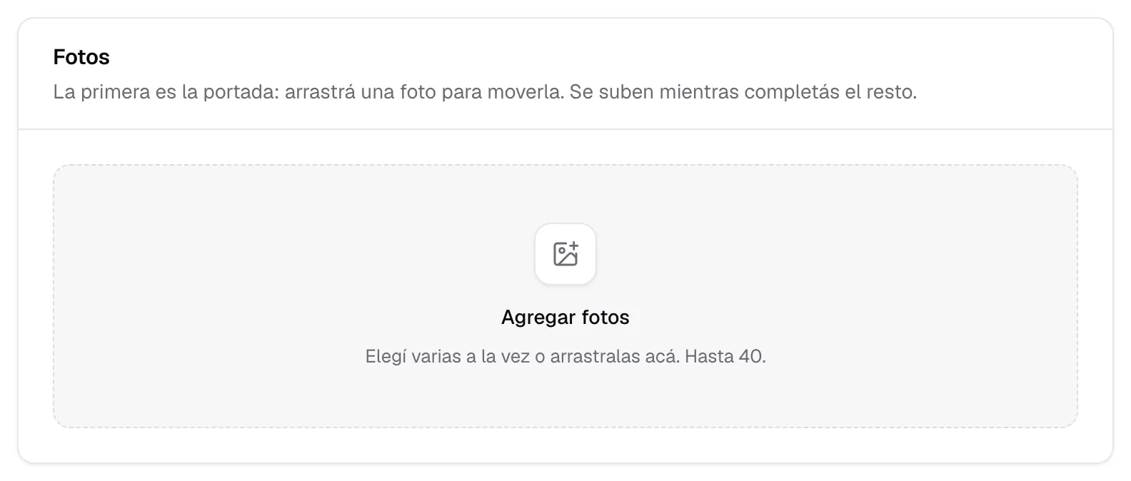 Cargar una propiedad a mano: el espacio para subir hasta 40 fotos