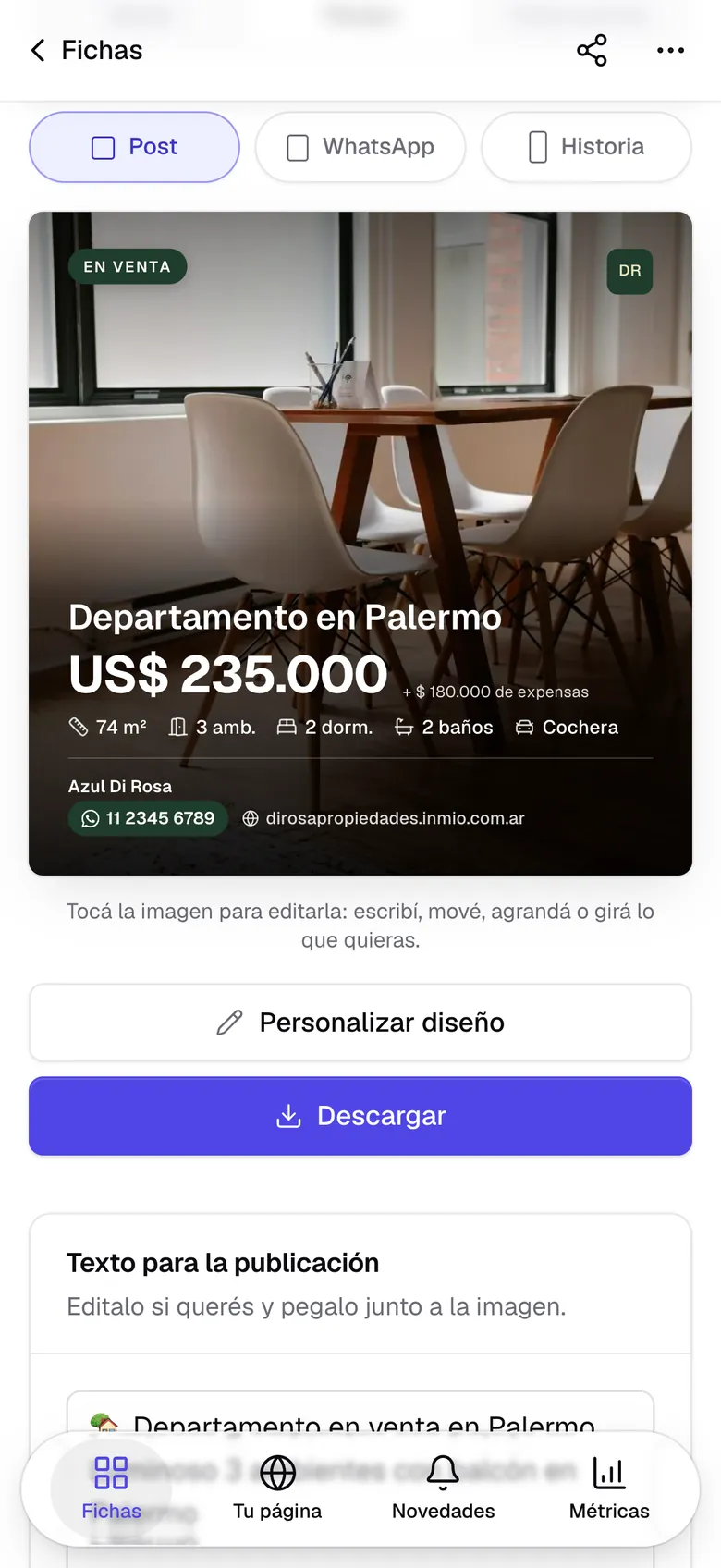 El editor de piezas para redes en el celular