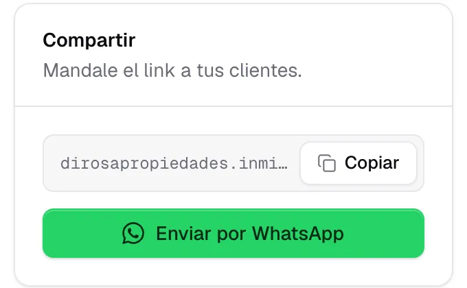 Compartir una ficha: su link, Copiar y Enviar por WhatsApp