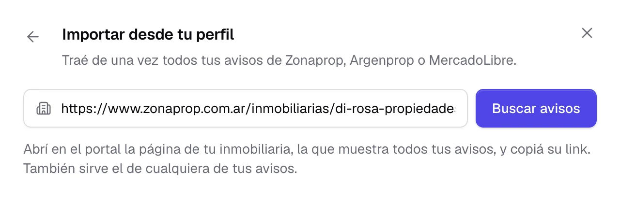 El link de un perfil de Zonaprop, listo para buscar todos sus avisos